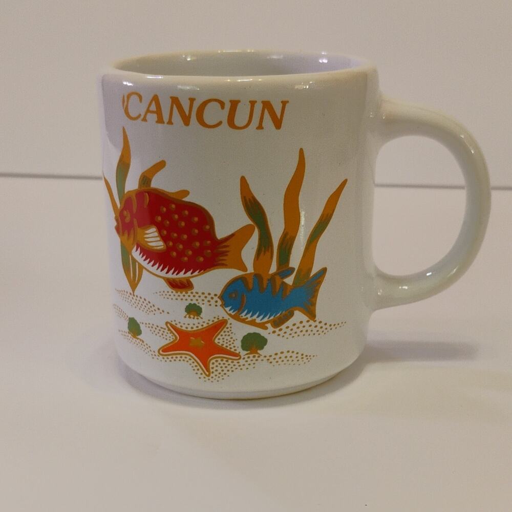 Cancun Mexico Souvenir Mug – Fish and Starfish Design, Collectible Travel Gift